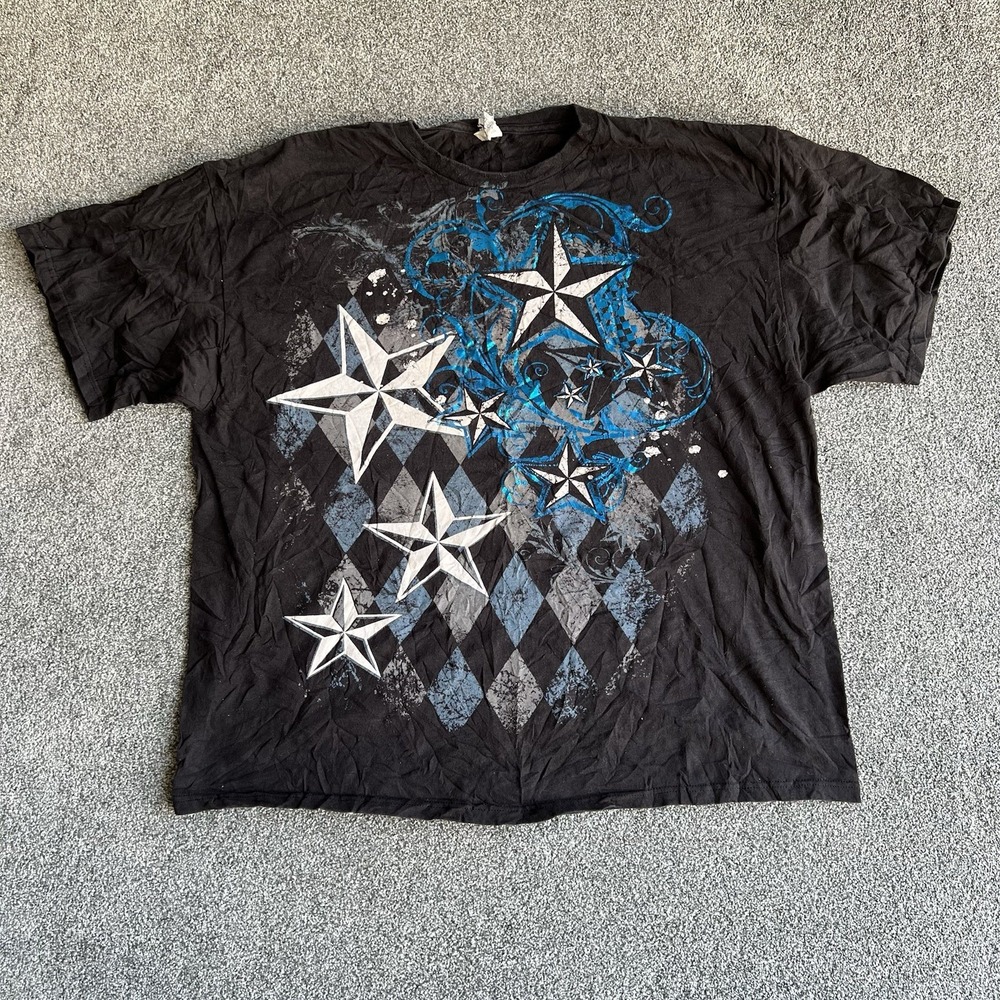 Pro Weight Mens 2XL Black Graphic T Shirt Stars Argyle Y2K Grunge 2000s